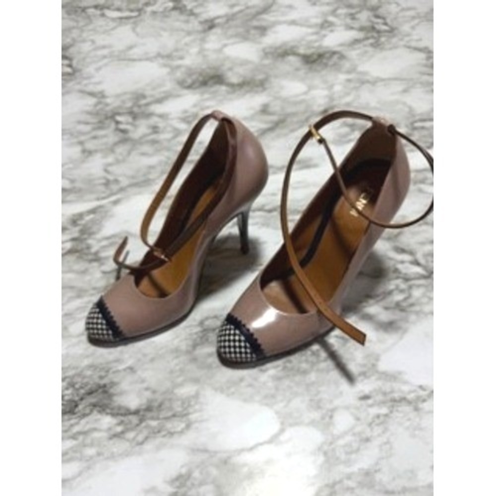 Fendi Multicolor Leather Checkered Cap Toe Ankle Strap Pumps Heels